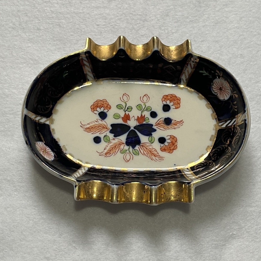 Hokutosha Hand Painted Blue Cobalt Ashtray Occupied Japan 5.5" Vintage Trinket